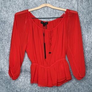NWT Donna Karan Women's Poet Blouse in Red- Sz XXS‎